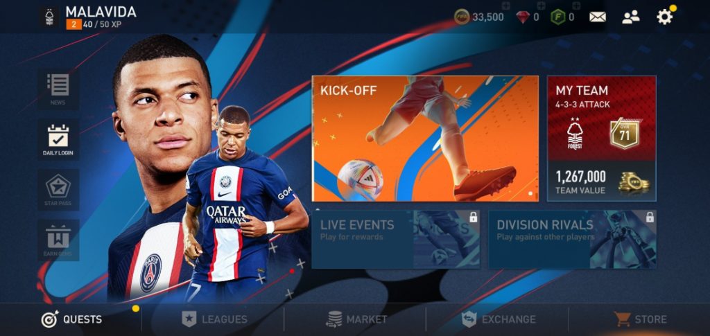 fifa mobile game interface